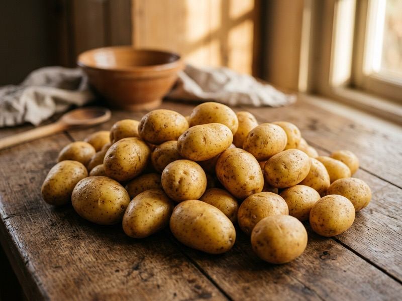 Verse gewassen consumptieaardappelen in warm natuurlijk licht