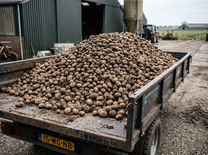 Voeraardappelen in bulk op een boerenerf in professionele B2B-setting