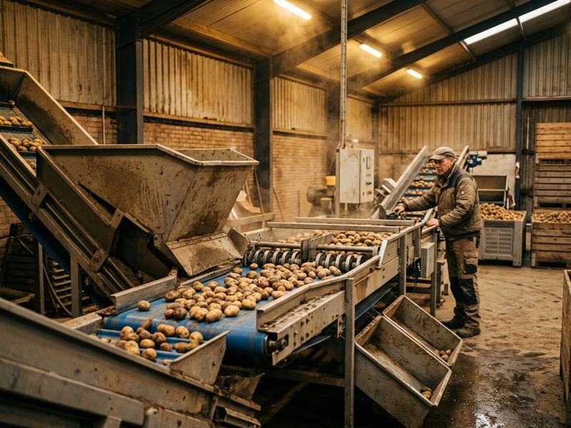 Schouten bunkersorteerinstallatie voor het sorteren en verpakken van pootaardappelen