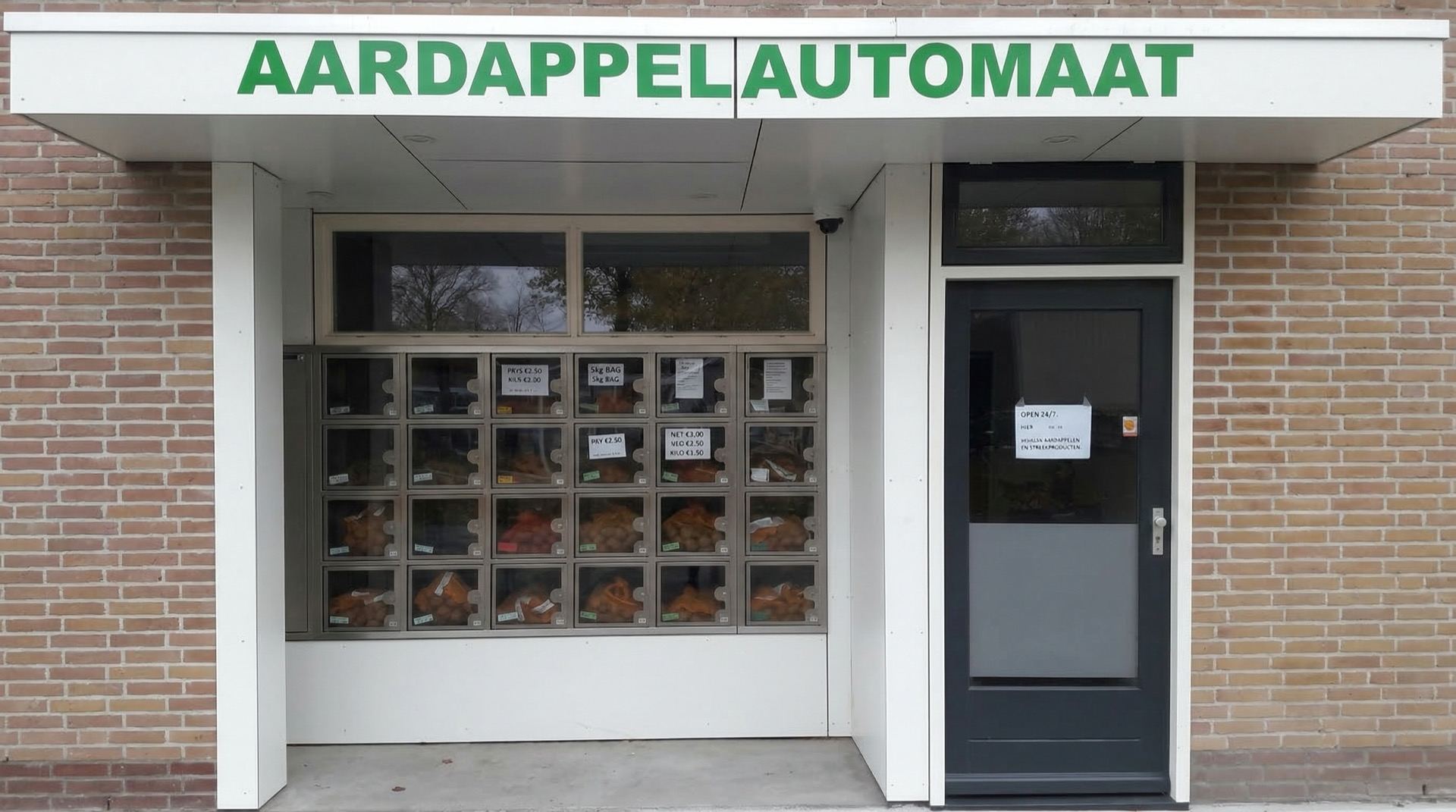 Aardappelautomaat van Hof Balkbrug op het bedrijfsterrein in Balkbrug